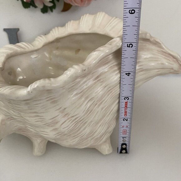 Vintage Ceramic Mold Neutral Nautilus Conch Sea Shell Planter Vase Beach House - Picture 7 of 12
